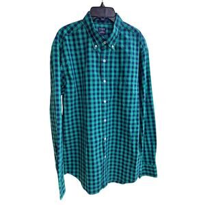 J.  Crew Men Slim Fit Gingham Shirt Sz Large Green Blue Plaid Button Down Casual